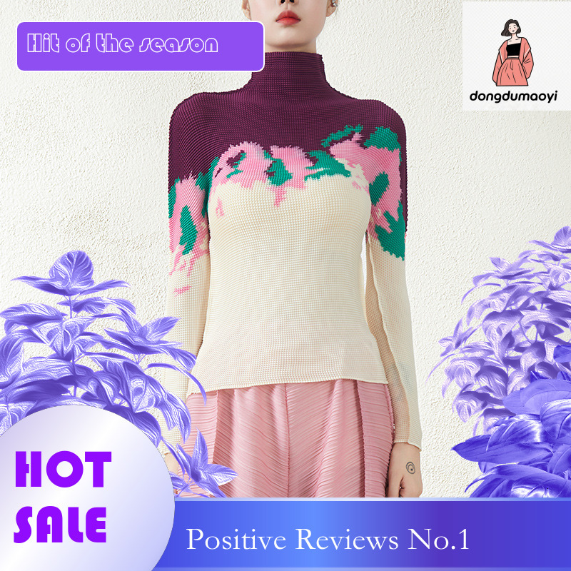 dongdumaoyi Counter quality high-end pleated temperament semi slim fit fashionable versatile T-shirt base high neck top