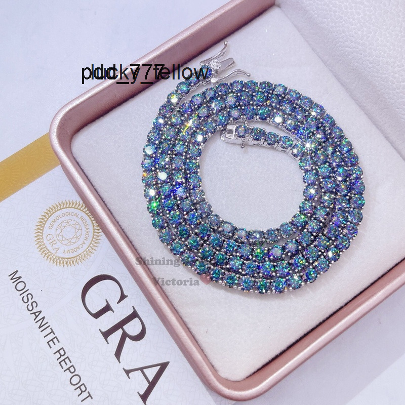 GRA Certificated 3mm 4mm Sterling Silver rainbow Topaz Coated Moissanite Cluster Necklace