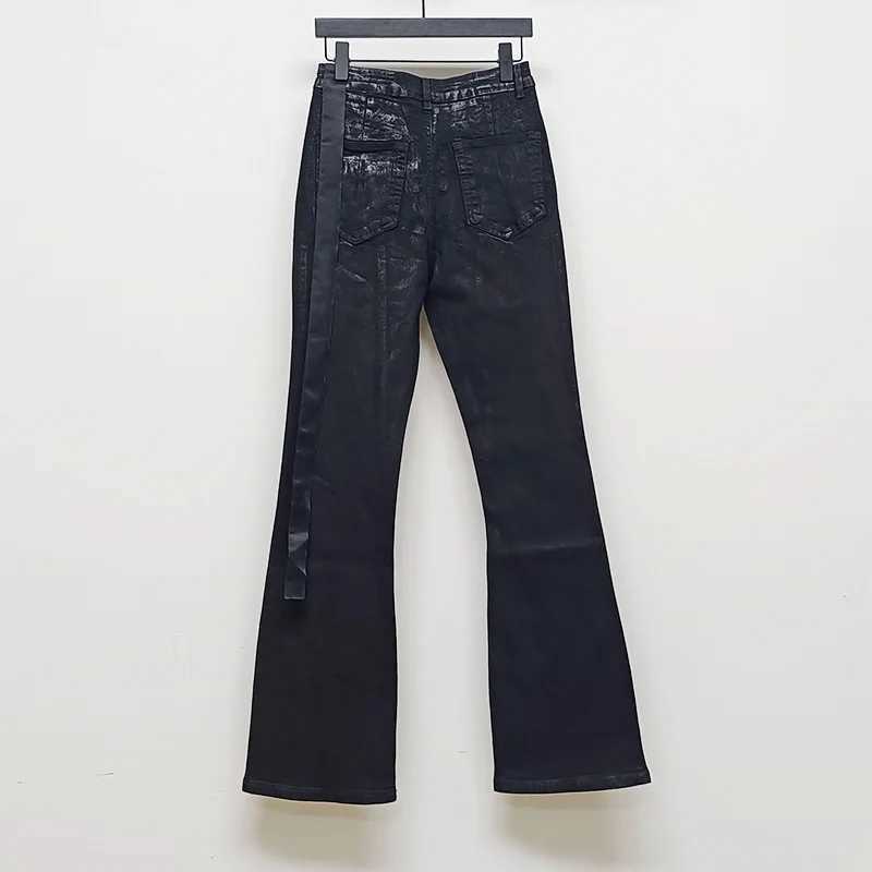 Owen Seak Mens Oil wax Jeans Classic Denim Gothic Men Coated Casual Flared Trousers High Strt Solid Designer luxury Pants X250514