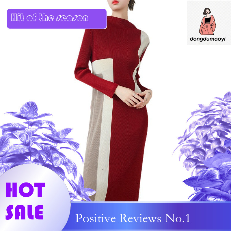 dongdumaoyi Straight pleated dress sleeved new Miyake high end feeling slim fit and slimming temperament base long skirt