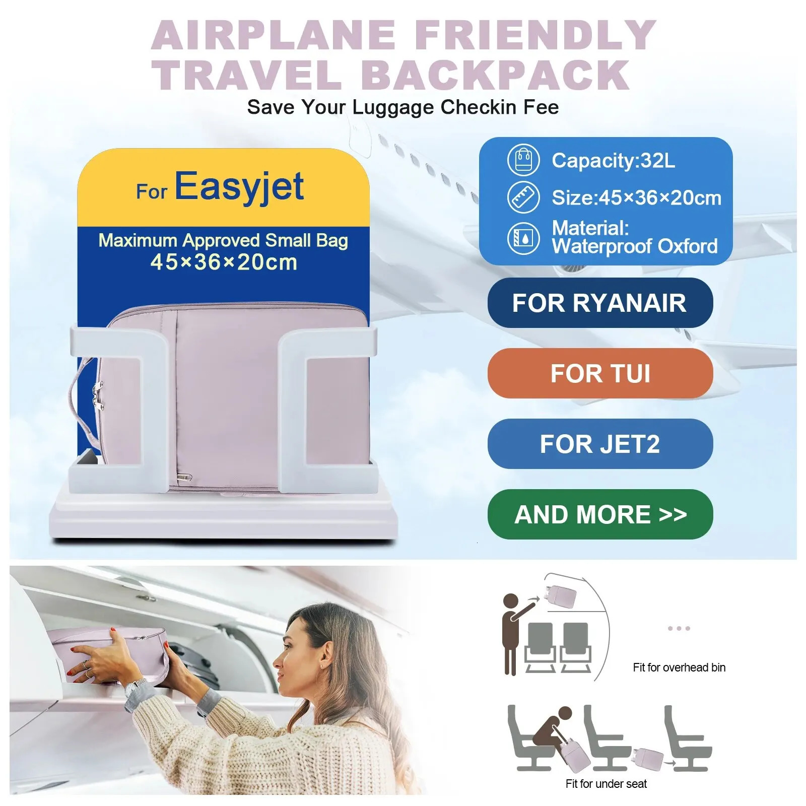Likros Hand Luggage Backpack for Ryanair 40x20x25 Cabin Bag Easyjet 45x36x20 Lightweight Aeroplane CarryOns Travel 250514
