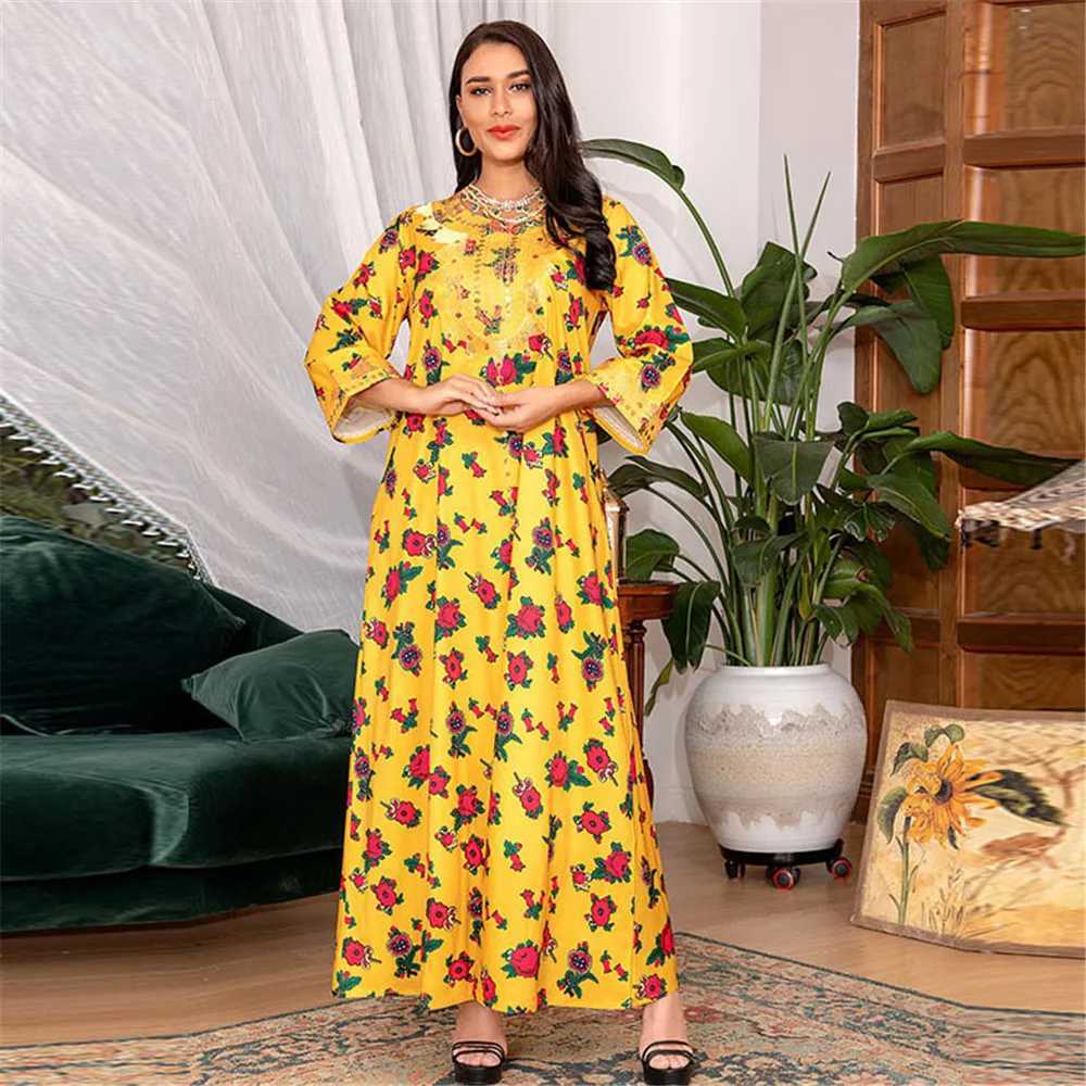 Floral Print Abaya Long Dress for Women Arabic Party Kaftan Saudi Aeabic Robe Gulf Dubai Jalabiya Muslim Evening Dresses Caftan X250514