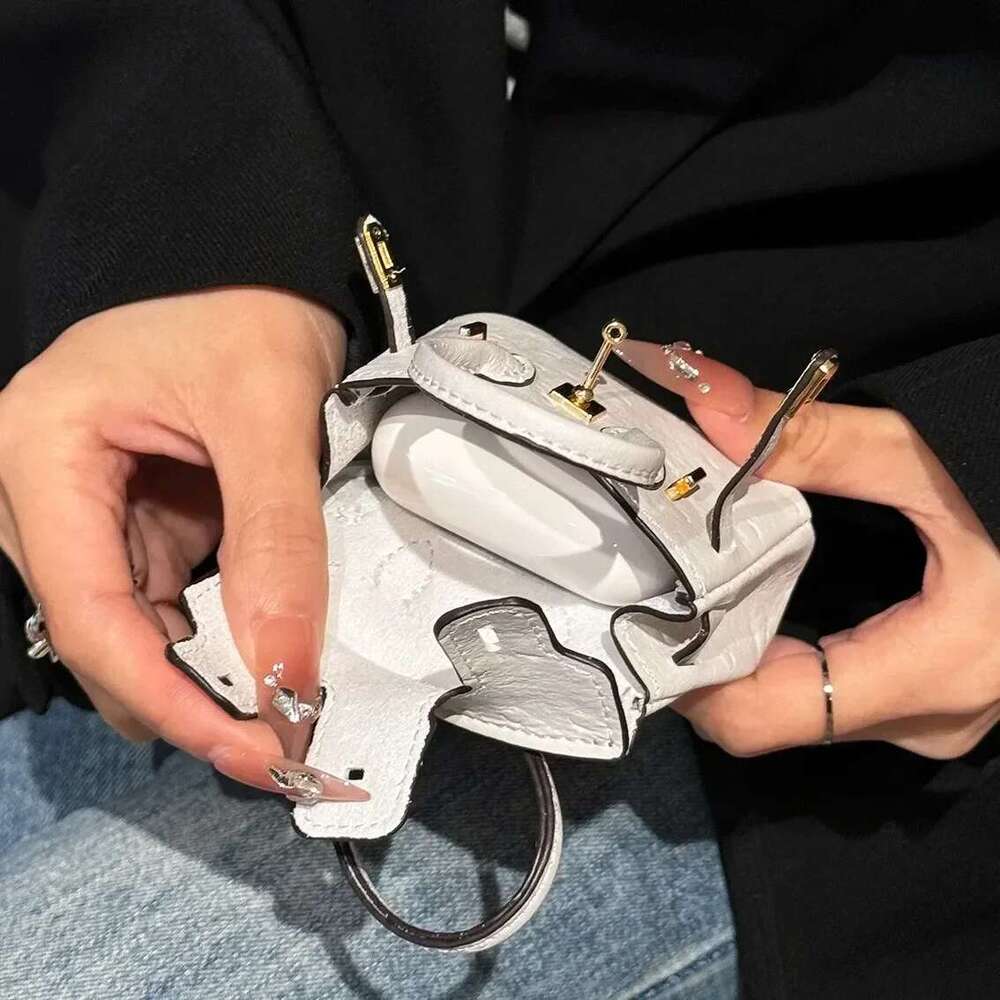 Premium Mini Platinum Bag Suitable For Apple 3 Universal Ostrich Pattern Pendant Bluetooth Earphone Protection Case