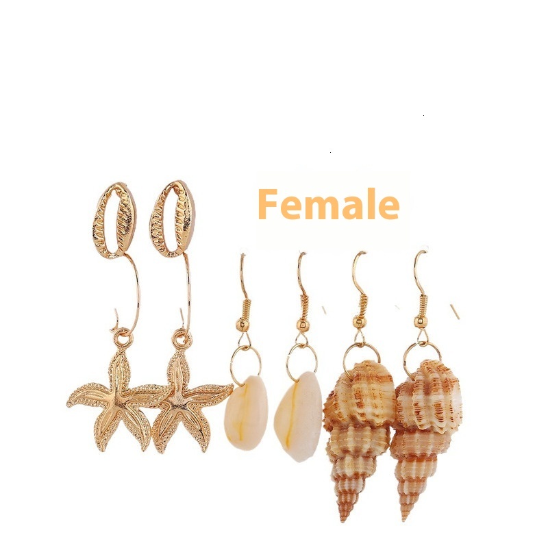 Popular fashionable beach style, golden shell, starfish, conch, 5 pairs of combination and earrings
