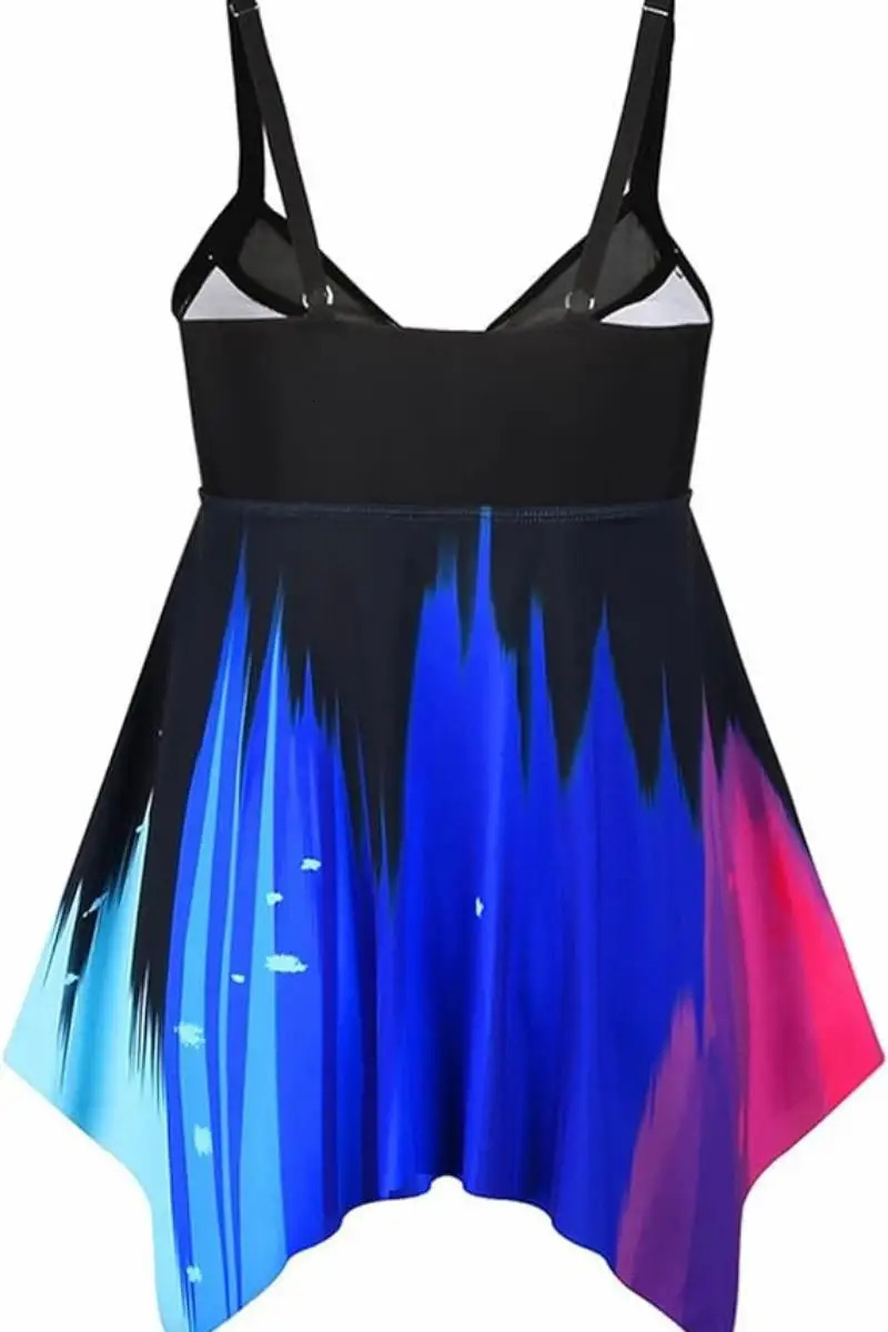 Plus Size Womens Ombre Print Bow Knot Contrast Mesh Tankini Sexy Casual Summer Beach swimsuit 250509