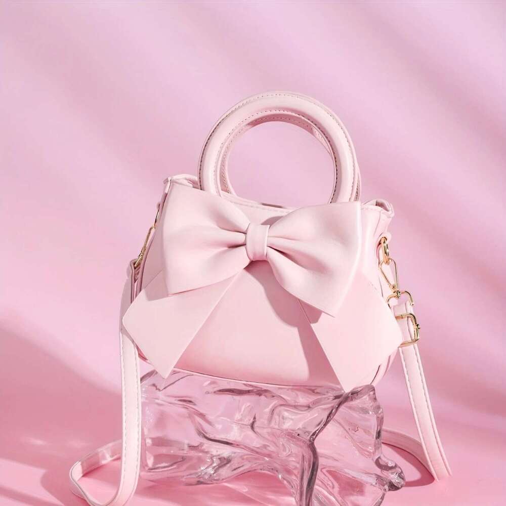 Bow-Decor Solid Handbag Versatile Top Handle/Crossbody, Secure Zip, Polyester-Lined - Perfect For Every Ocn