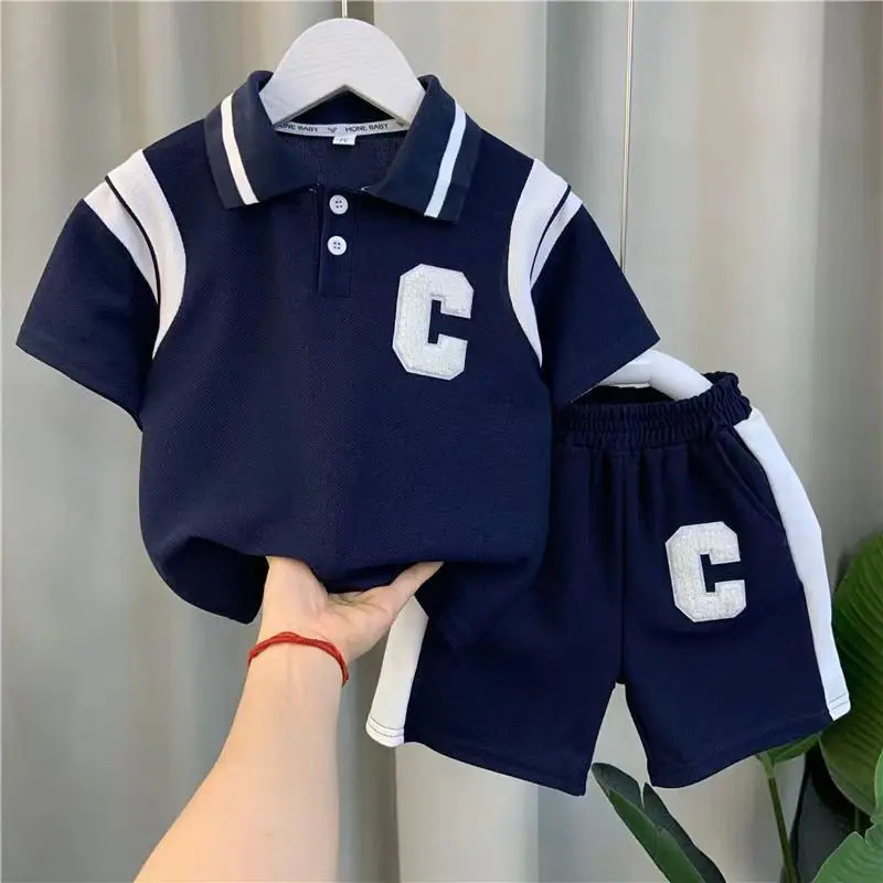 1Set Boys Girls Leisure Set Fashion Children Short Sleeve Shorts Sets Summer Kids Clothes Baby Tee Pants Solid Color Tracksuits 250515