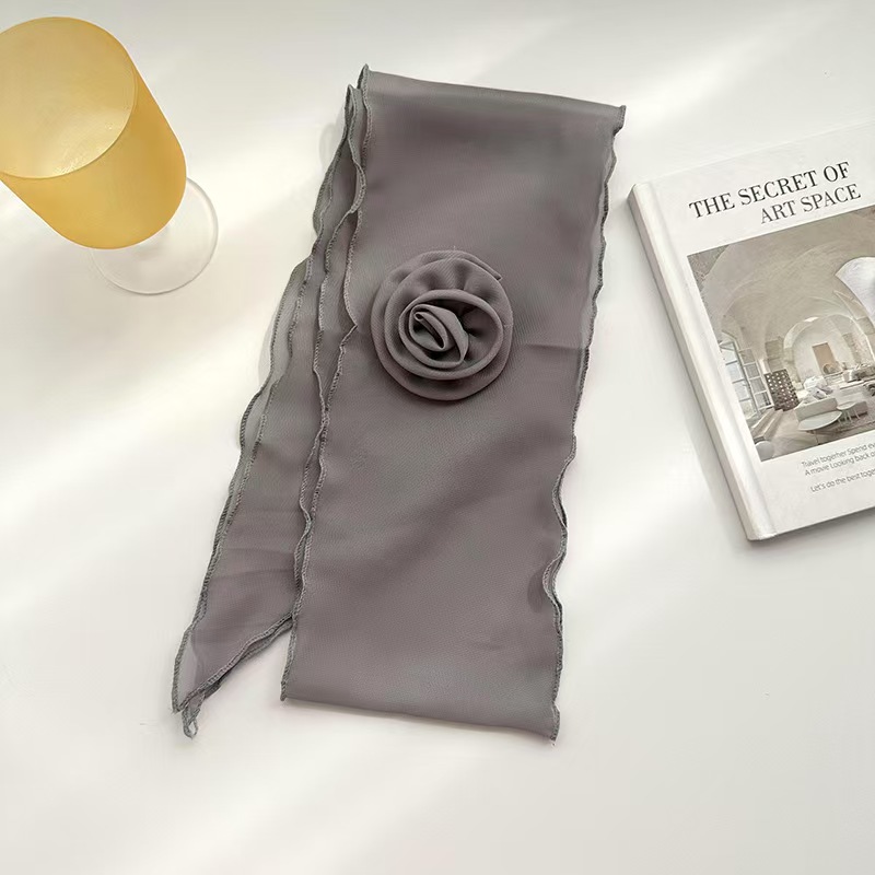 T714 silk scarf women's spring and summer new style rose flower pure color thin style temperament versatile fashion small scarf