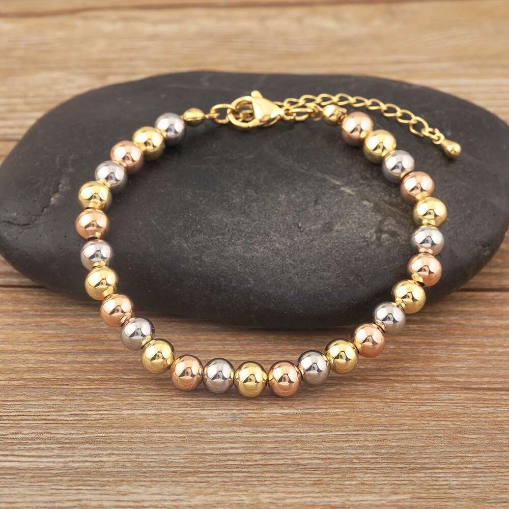 AIBEF Classic Simple Copper Round Bead Bracelet Gold/Sier/Rose Color Women Adjustable Bangle Jewelry Accessories Birthday Gift