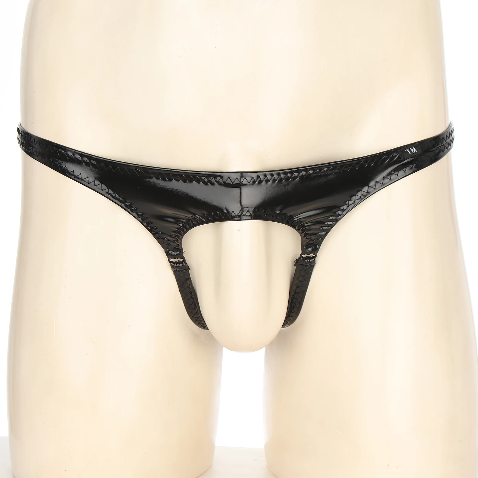 Mens Sexy Erotic G-String Thong Wetlook PU Leather Underwear Cutout Pouch Butt Briefs Jockstrap Hole Panties T-back Underpants 250515