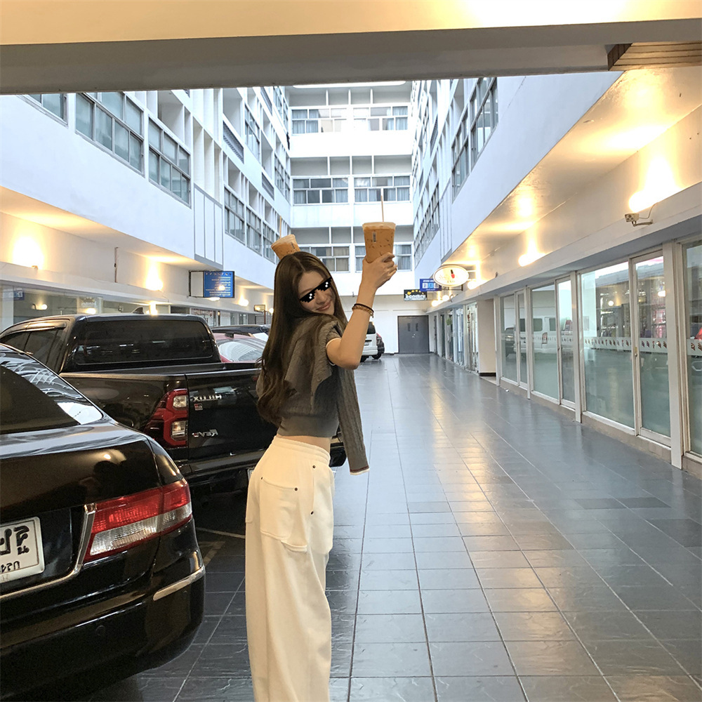 WANANTONG Day wear!! Love to wear fashionable workwear straight leg casual sweatpants womens spring every day
