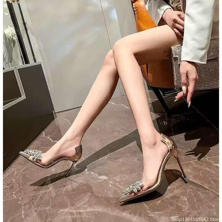 New Pointed Crystal Fairy Ladies Wind Rhinestone Butterfly-knot Transparent High Heel Women Sandals Fashion Shoes 2024