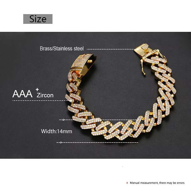 High Quality Custom Wholesale 14 mm Iced Out Cuban Link Chain Bracelet for Men Women