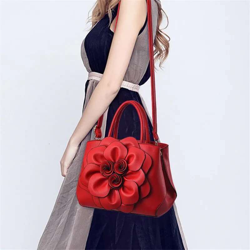 Large Capacity Red Big Rose Flower Women's Handbag Shoulder Purse Ladies Female Crossbody Bag