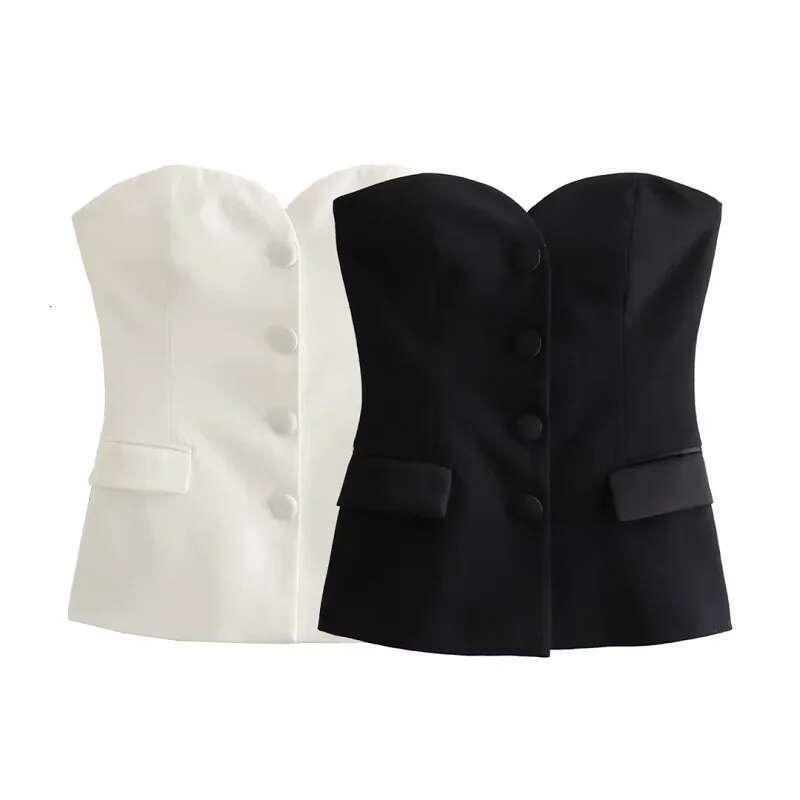 TRAF Women's 2024 Summer Tanks&Camis Elegant Tube Top Ladies Fashion Casual White Black Sleeveless Backless Corset Tops