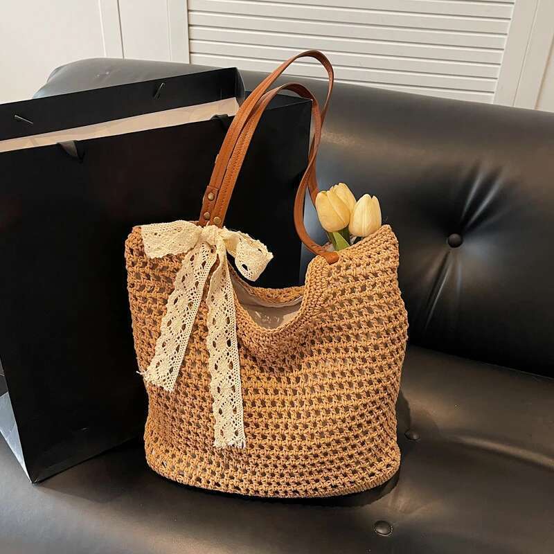 Summer Retro Large Capacity Weaving Casual Tote Bag High Quality Versatile Underarm Women's Shoulder Bags