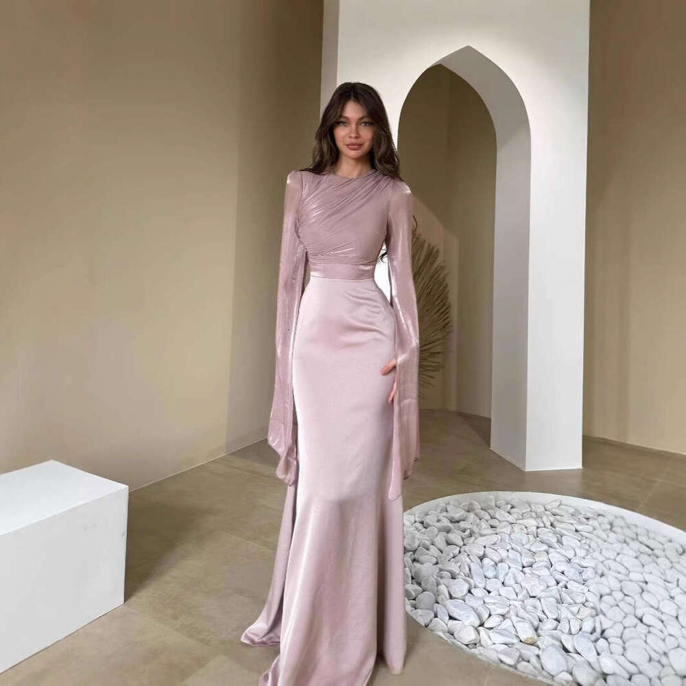White Dress Maxi Dress 2025 Autumn Round Neck Bat Sleeve Dress, Slim Fit, Light Luxury, Sexy Dress For Women KQ