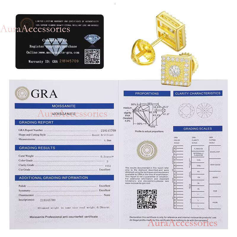 Sterling Sier Yellow Gold One Big Moissanite Dia Hiphop Jewelry 14k Charm Earring Back Findings