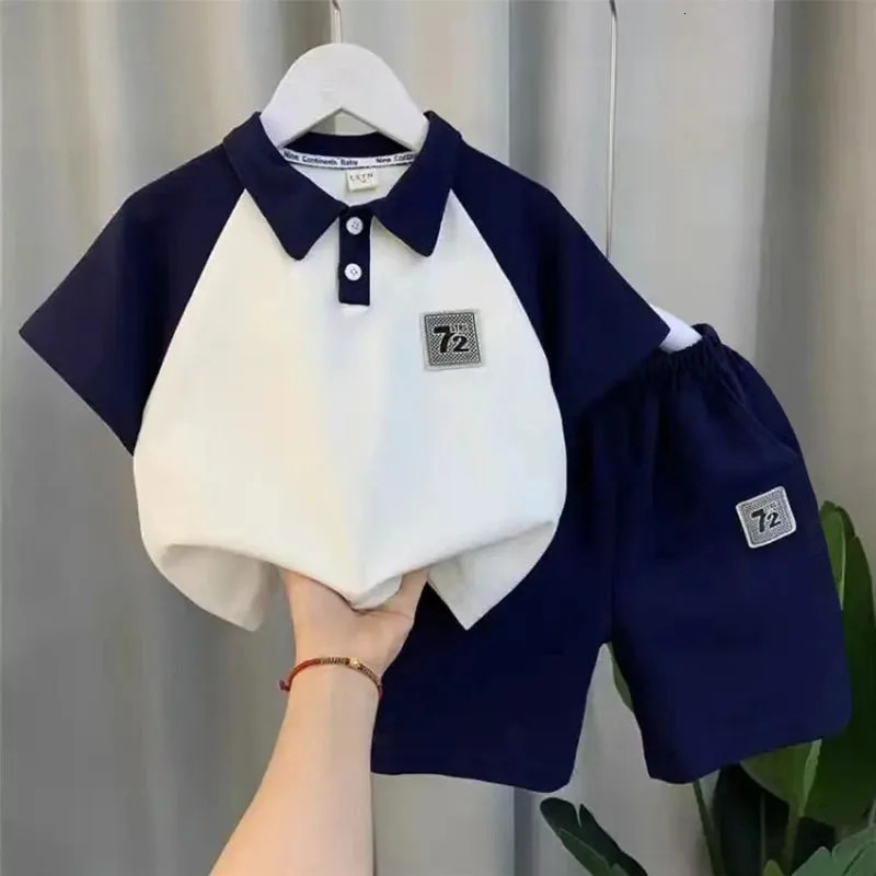 1Set Boys Girls Leisure Set Fashion Children Short Sleeve Shorts Sets Summer Kids Clothes Baby Tee Pants Solid Color Tracksuits 250515