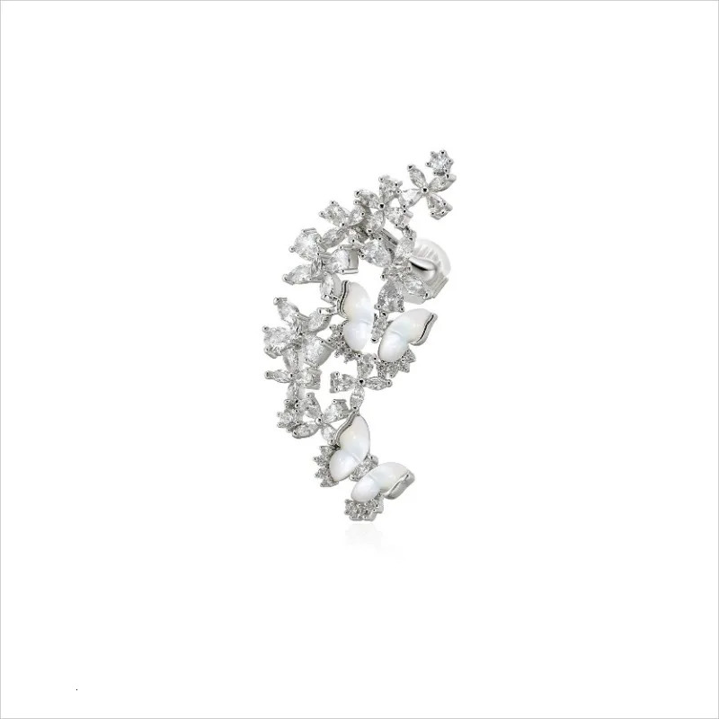 Fashion White Shell Butterfly Ear Clip Earrings Integrated 1 Pcs Rhinestone Left EarCuff Silver Plated Earring Jewelry 250515
