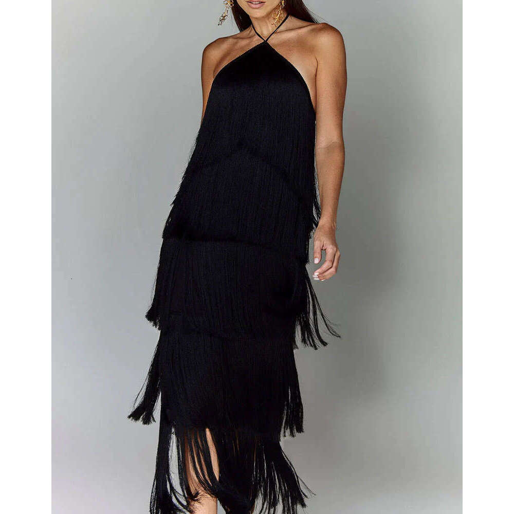 White Dress Maxi Dress Gy25044 Fashion Hanging Neck Tassel Open Back Split Dress KQ