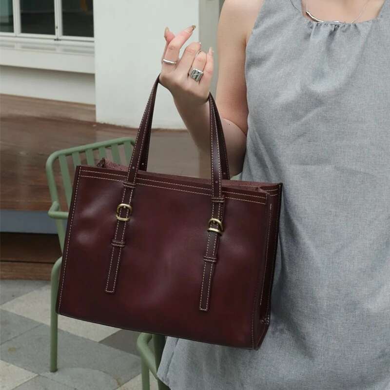 Toptrends 3 Layers Genuine Leather Large Shoulder Bags For Women 2025 Designer Shopper Tote Office Work Ladies Handbags