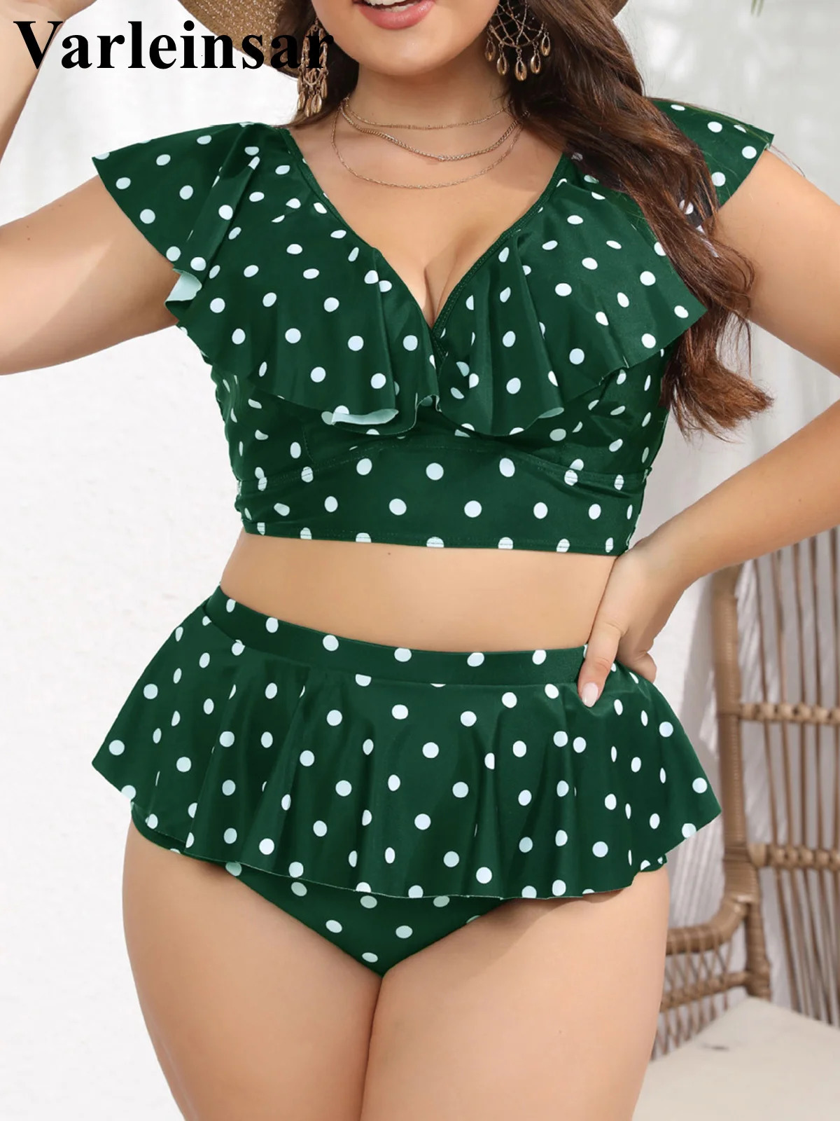 0XL - 4XL Polka Dots Bikini Large Size Swimwear Plus Size Women Swimsuit Female Two-pieces Bikini set Bather Bathing Suit V3745 250515