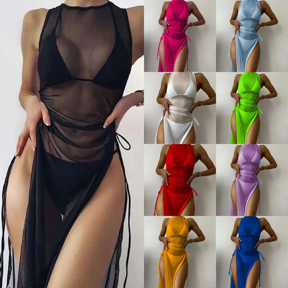 European and American bikini multi-color solid color long skirt sexy split three piece set women's swimsuit 2025 temperament versatile new trend 
