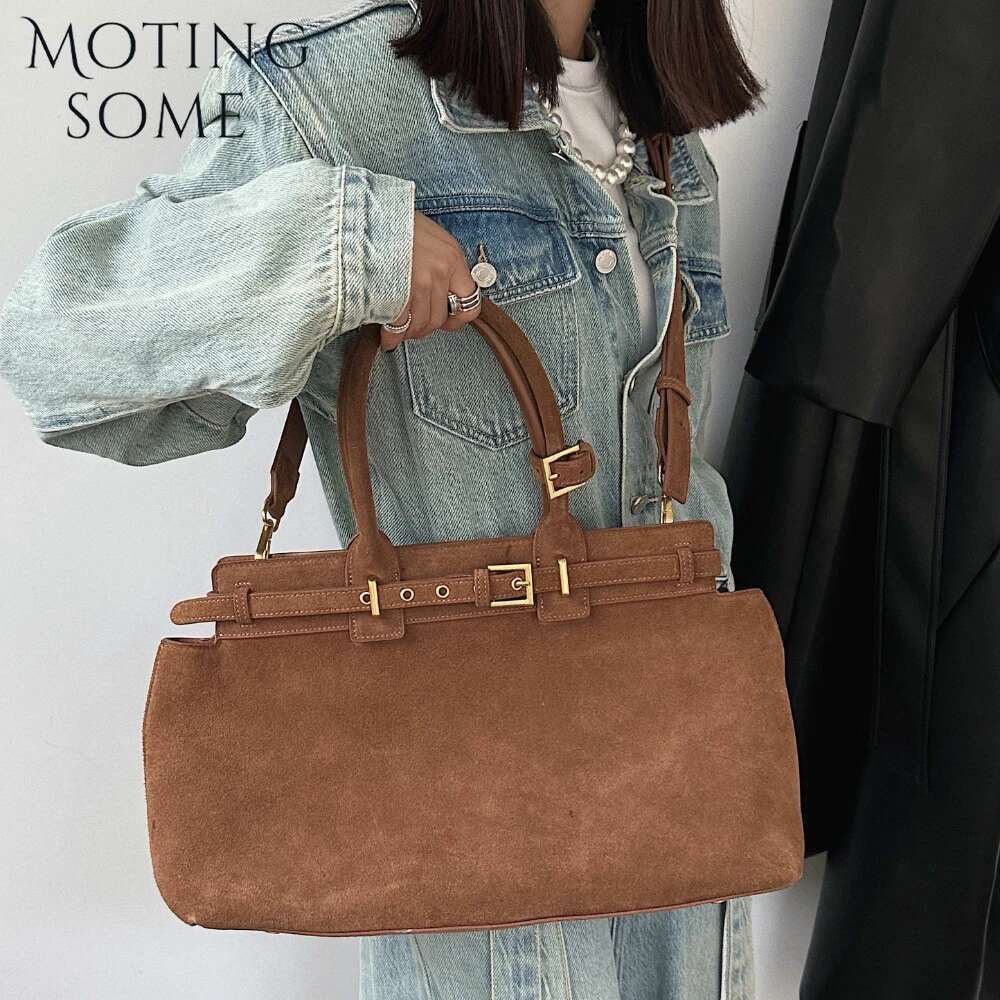 Motingsome 100% Natural Suede Bag Women Designer Bags Roomy Casual Tote Crossbody Fashionable Handbag and Purses New
