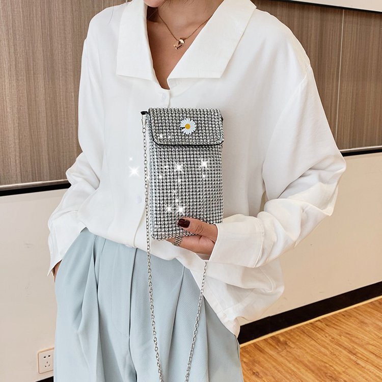 Internet celebrity's same casual street full diamond sparkling chain single shoulder crossbody bag, trendy fashionable, shiny and personalized mo