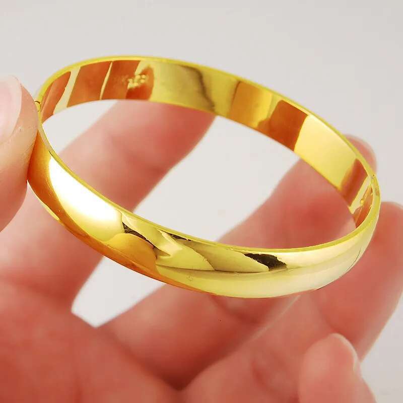Real Glossy Simple Plating Bracelet Gold For Women's Wedding Jewelry Gifts
