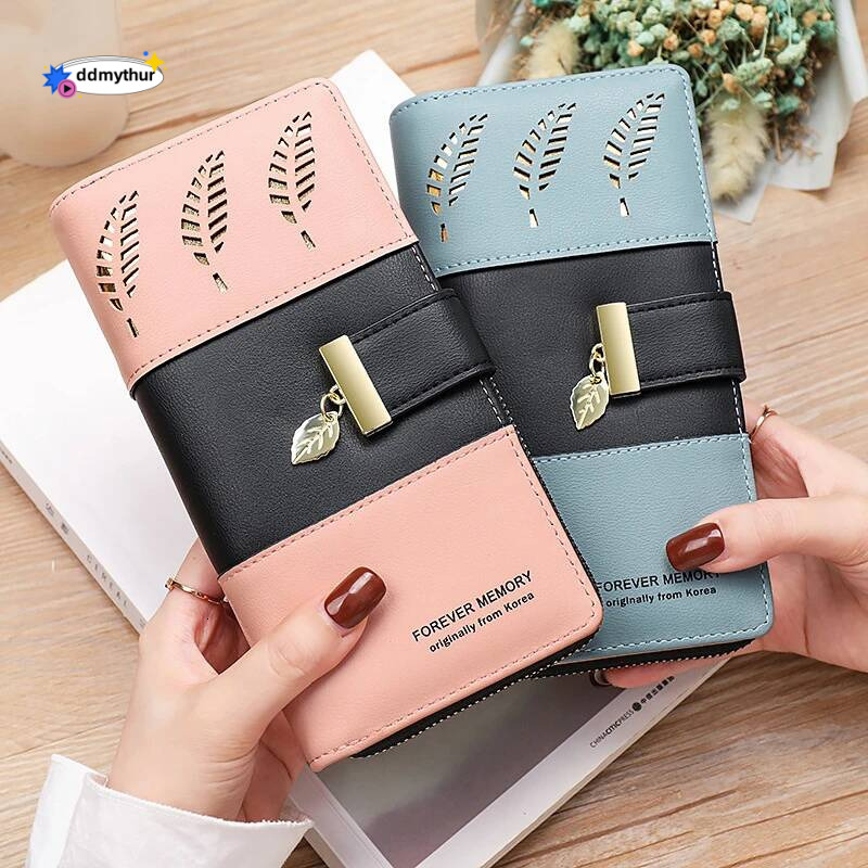 Hollow Leaves PU Leather Women's Long Wallet Fashion Female Coin Purses Hasp Zipper Clutch ID Credit Card Holders Money Bag Clip ddmythur