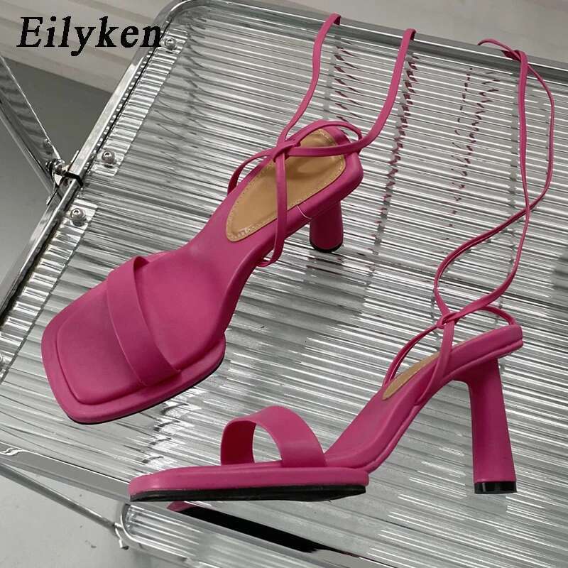 Eilyken 2025 Summer New Brand Ankle Strap Sandal Women Thin High Heel Lace-Up Dress Pumps Shoes Outdoor Gladiator Sandals