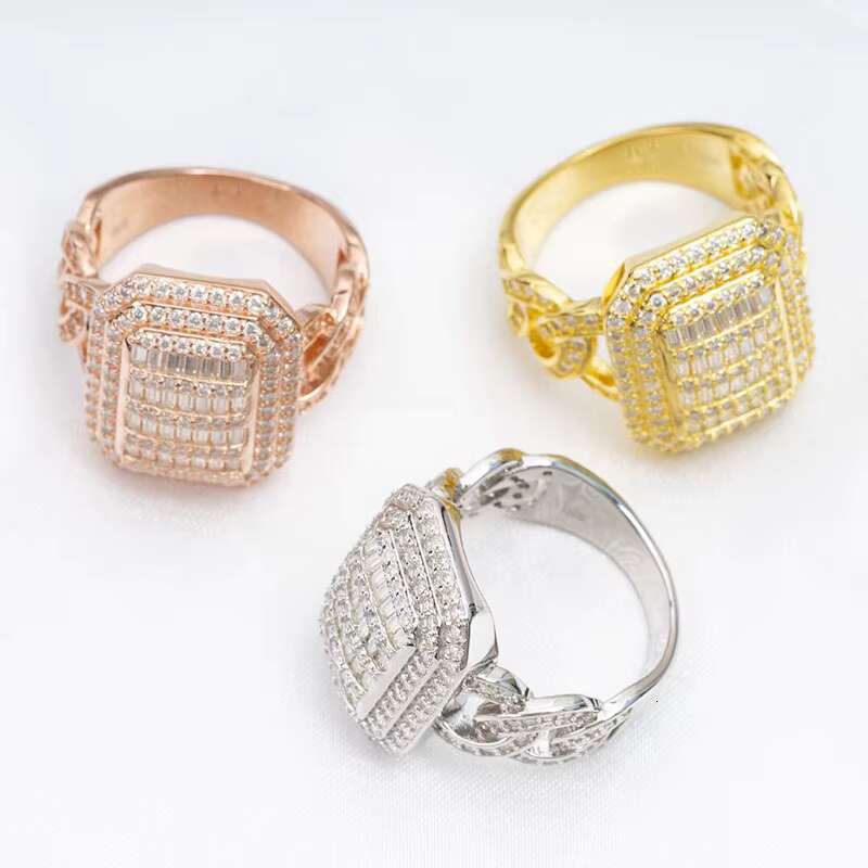 Fashionable luxury chilled hip-hop silver with sandstone men's and women's rings