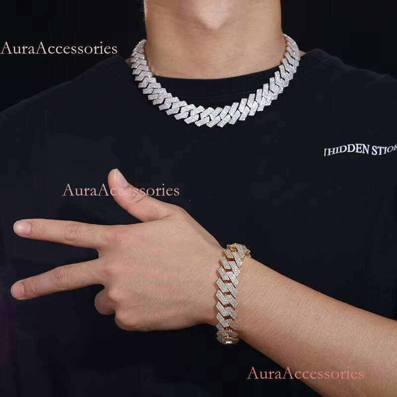 Acceted Custom 16mm Sterling Sier VVS Moissanite Dia Heavy Iced Out Miami Cuban Link Chain Necklace for Men
