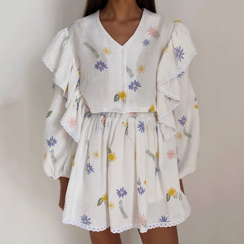 Spring Cotton and Linen Skirts Sets Summer VNeck Single Breasted Tops Mini Skirt Two Piece Ladies Lovely Sweet Suits 250515
