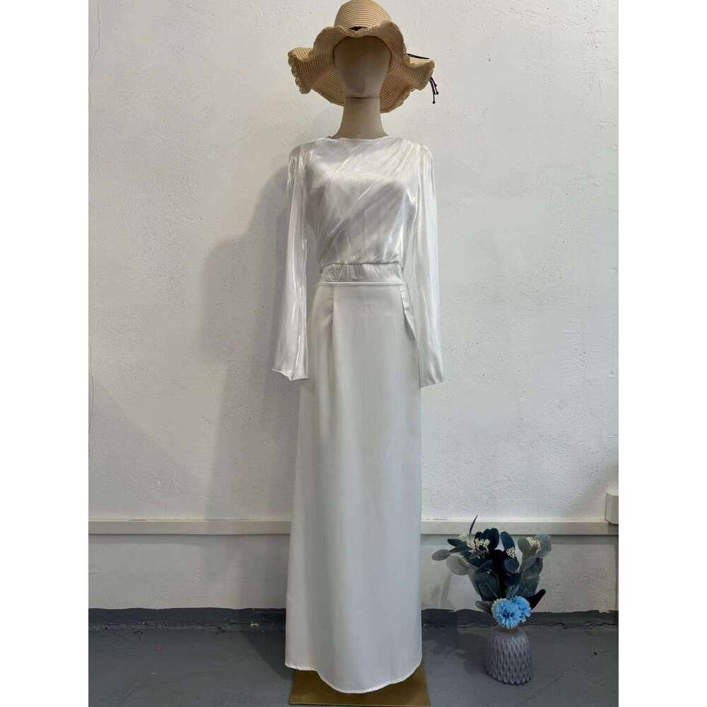 2024 Solid Color Simple Waist Sexy Bag Hip Skirt Long Sleeve Wrinkle Elegant High End Dress