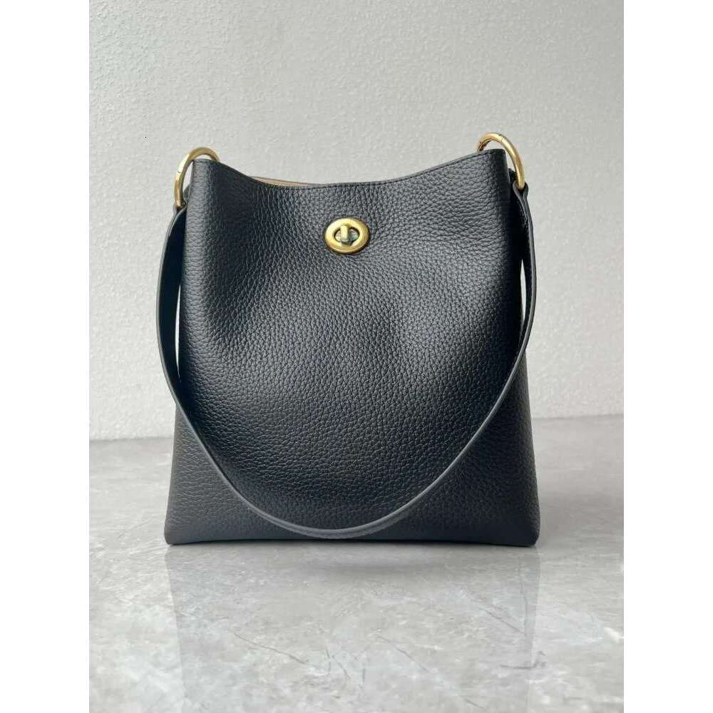 Office Ladies Shoulder Handbag Fashion Solid Color Genuine Bucket Bag Cow Leather Casual Women Single Crossbody Bags