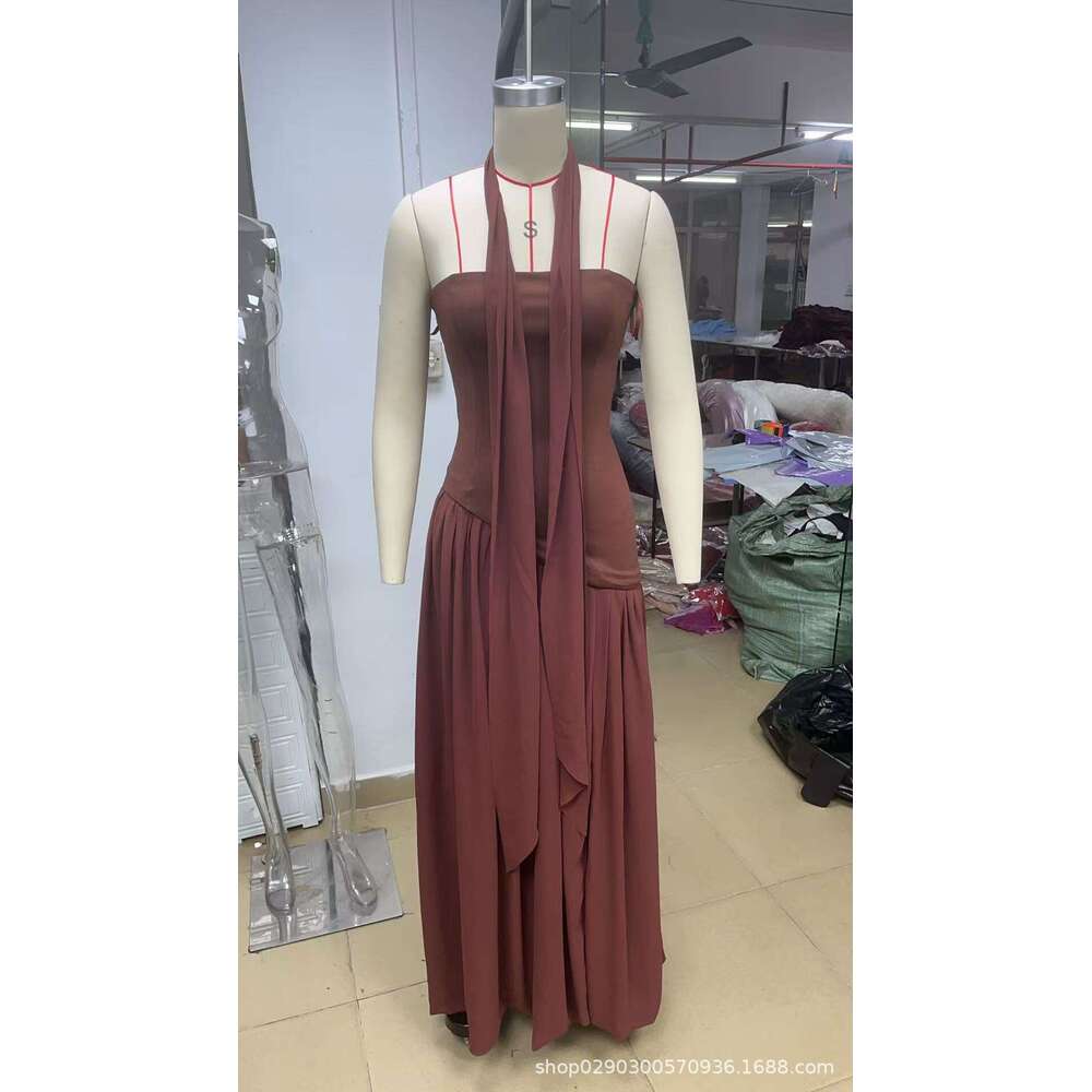 White Dress Maxi Dress Sdm144 Temperament Contrasting Zipper Tight Dress Irregular Slit Sexy Vacation Long Quality Skirt KQ