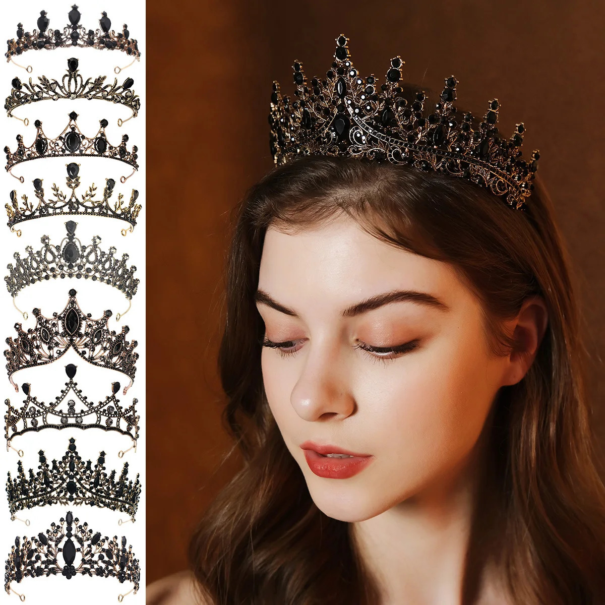 Baroque Vintage Gothic Crystal Crown and Tiara Wedding Bride Hair Accessories For Women Rhinestone Crowns wedding accessories 250509