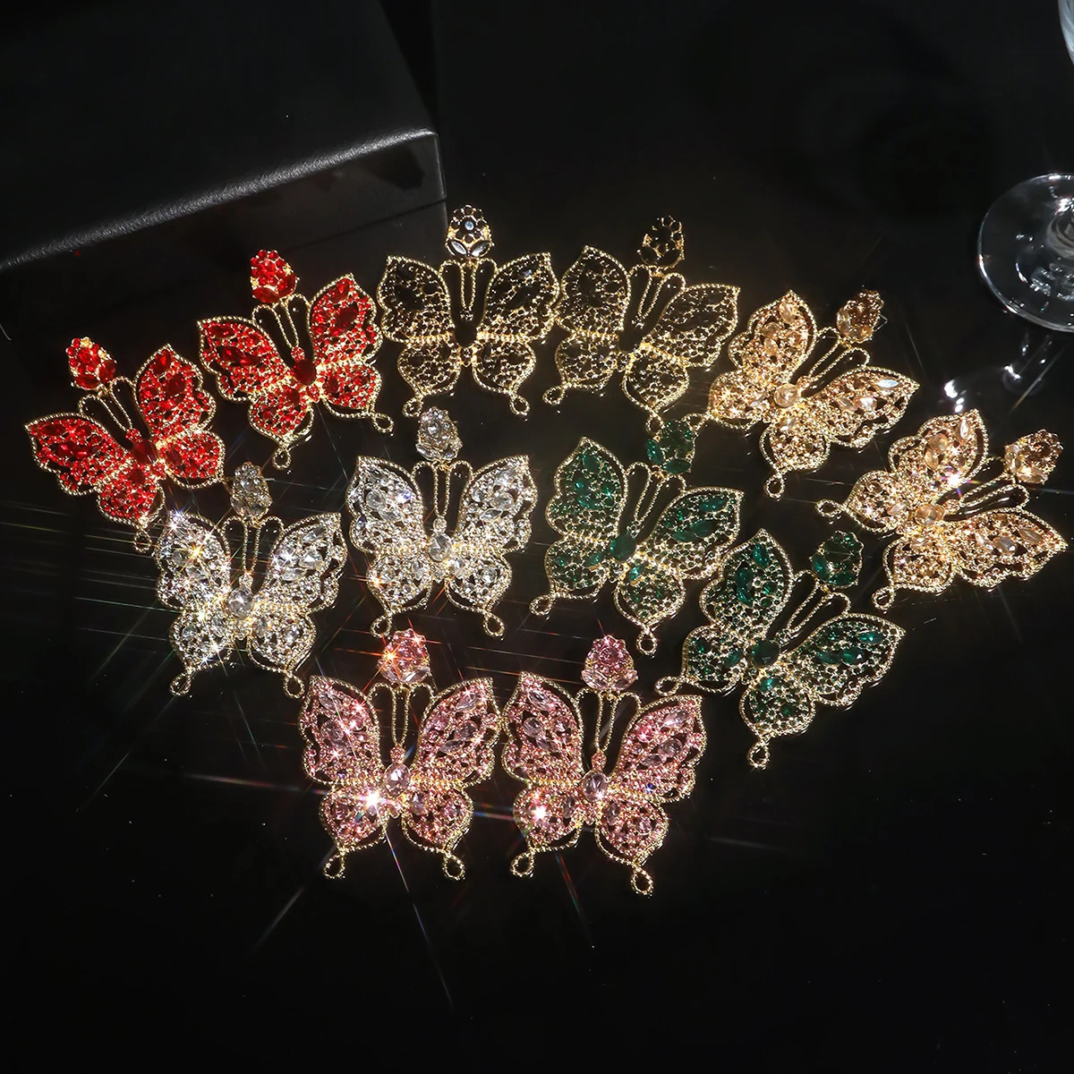 Fashion Geometric Drop Dangle Statement Earrings for Women Sparkly Exaggerated Rhinestone Butterfly Dangle Earrings for Women 250515
