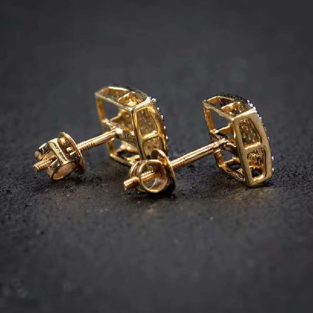 9.5mm Square Men's Sier Hip Hop Silica Ice Cold Screw Back Earrings
