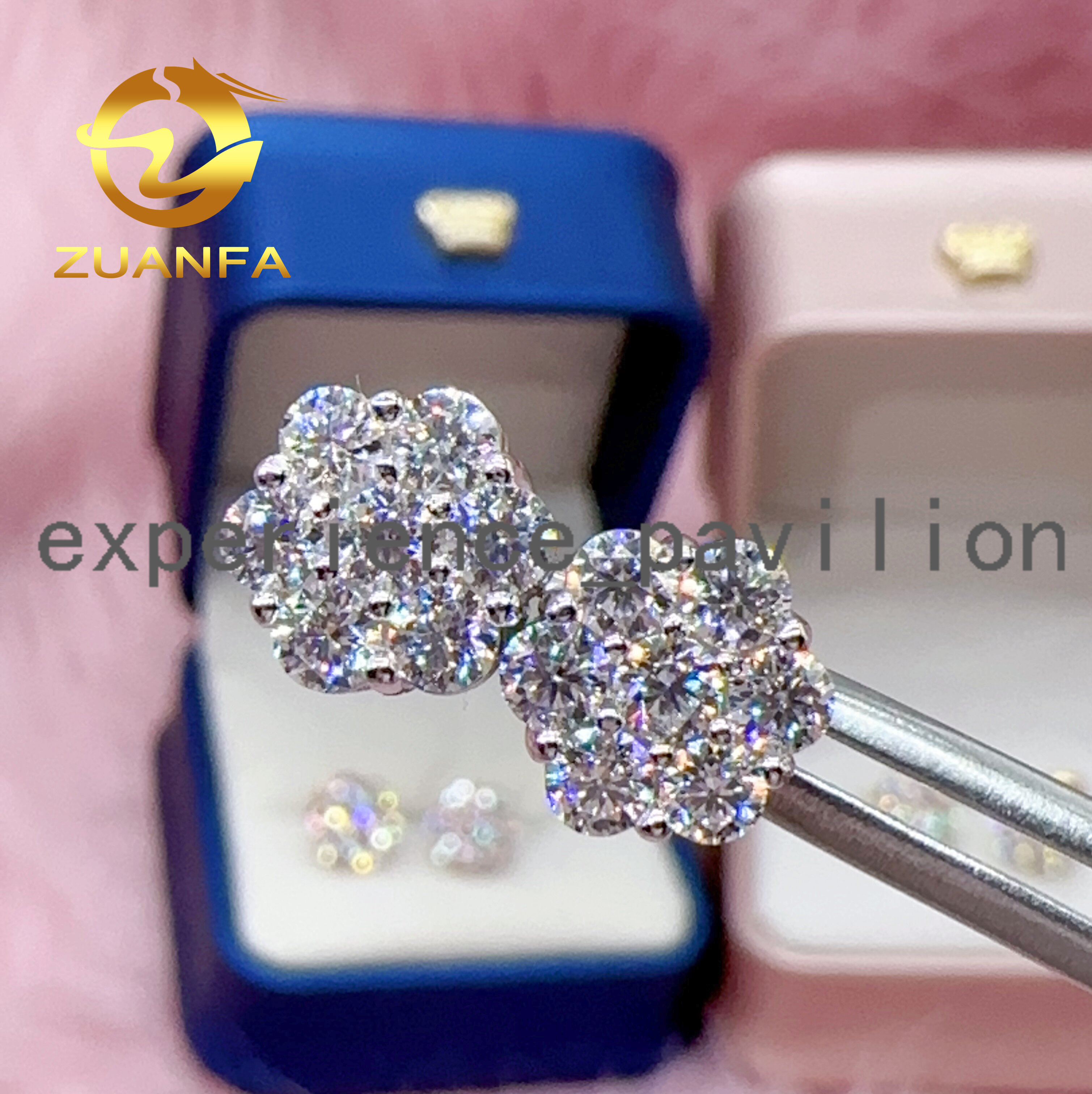 Pass Diamond Tester Classic Flower Cluster Moissanite Stud Earrings 925 Sterling Silver Moissanite Hip Hop Earring for Unisex
