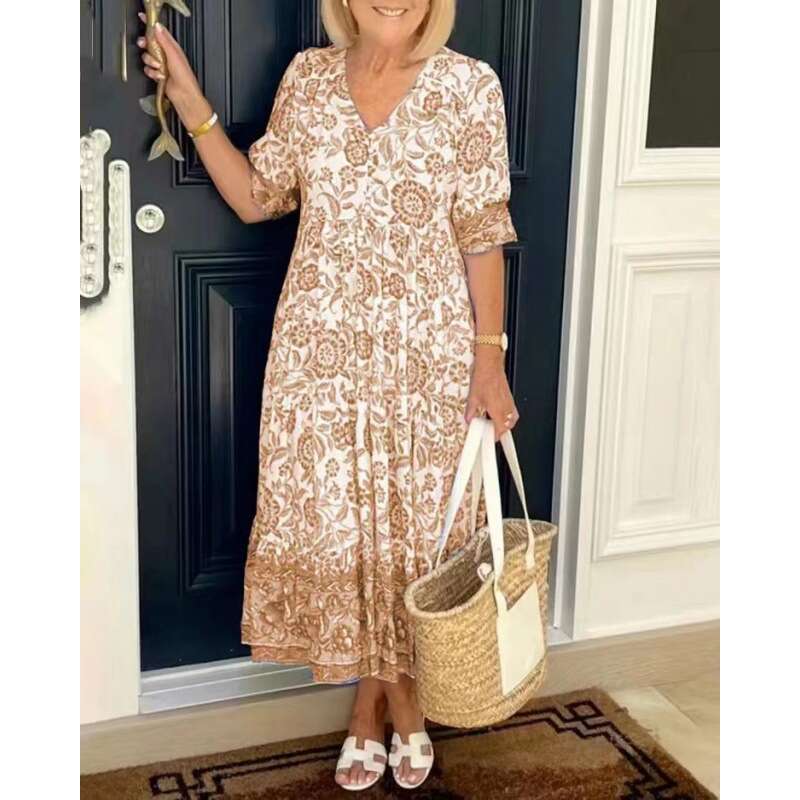Plus Size Designer Dress Vestidos Womens Designer Clothing New Large Super Fairy V-neck Fragmented Flower Dress for Beach Vacation Loose and Versatile