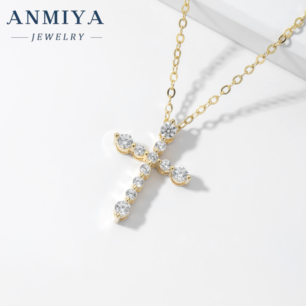 ANMIYA 18K Gold Plated Cubic Zirconia Cross Necklace for Women Cross Pendant Necklace