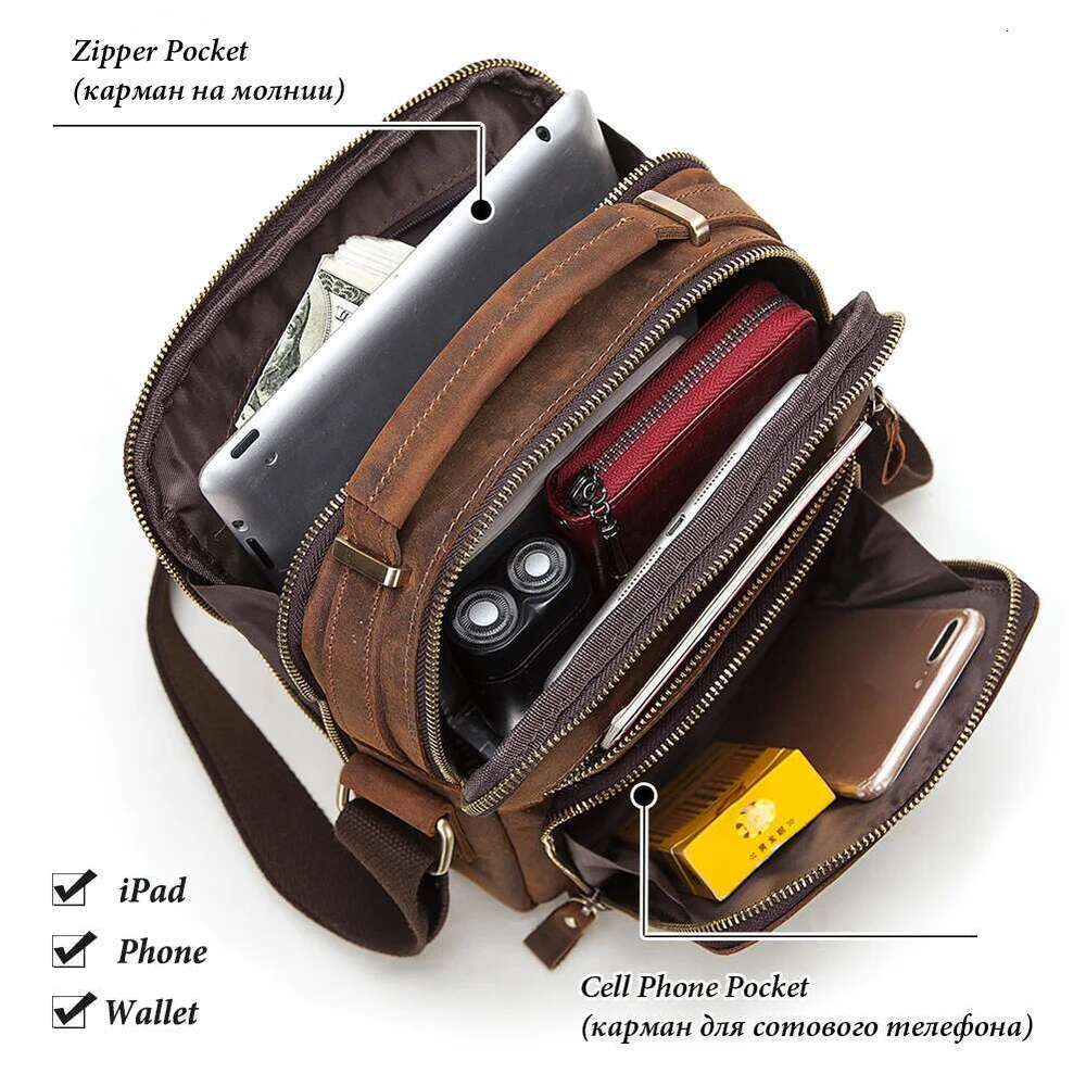 HUMERPAUL Genuine Leather Men's Shoulder Vintage Cross Bags Large Capacity Male Messenger Tote Bag Travel Bolso Hombres