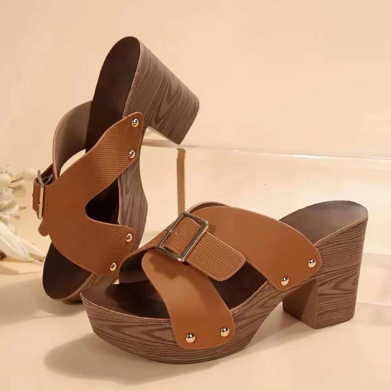 of Women British Style Rome Shoe Comfy Soft High Heels Summer Sandalias Metal Buckle Casual Slipper Wedge Platform Sandal