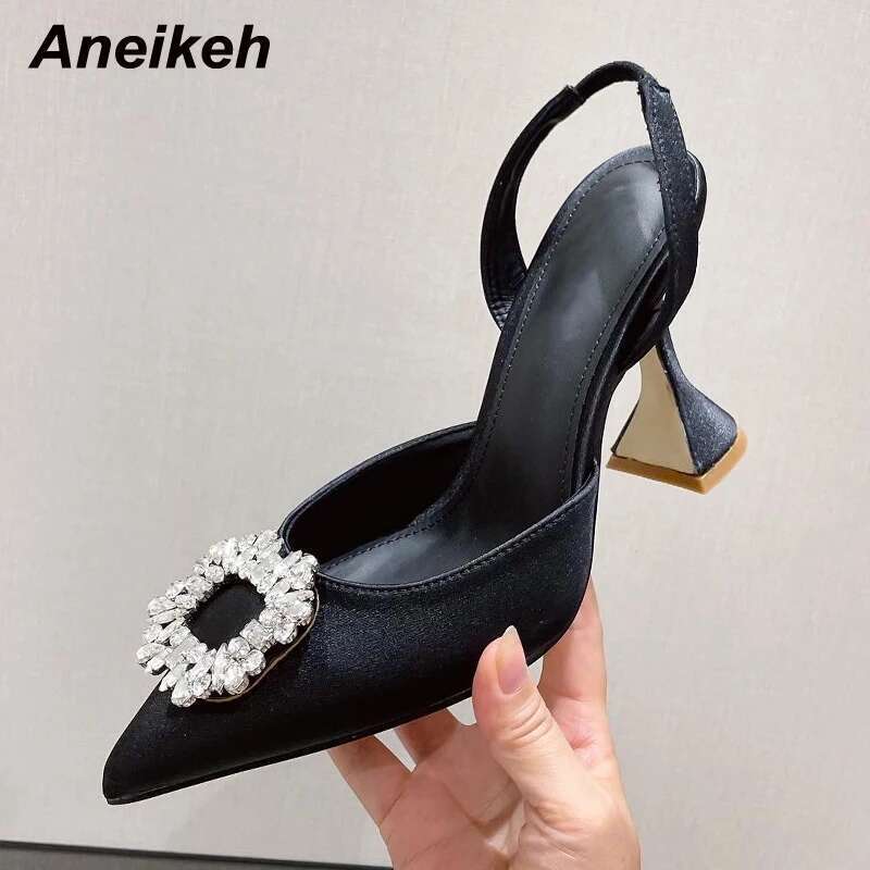 Aneikeh Brand Women Pumps Crystal Slingback High Heels Summer Bride Comfortable triangle Heeled Party Wedding Shoes
