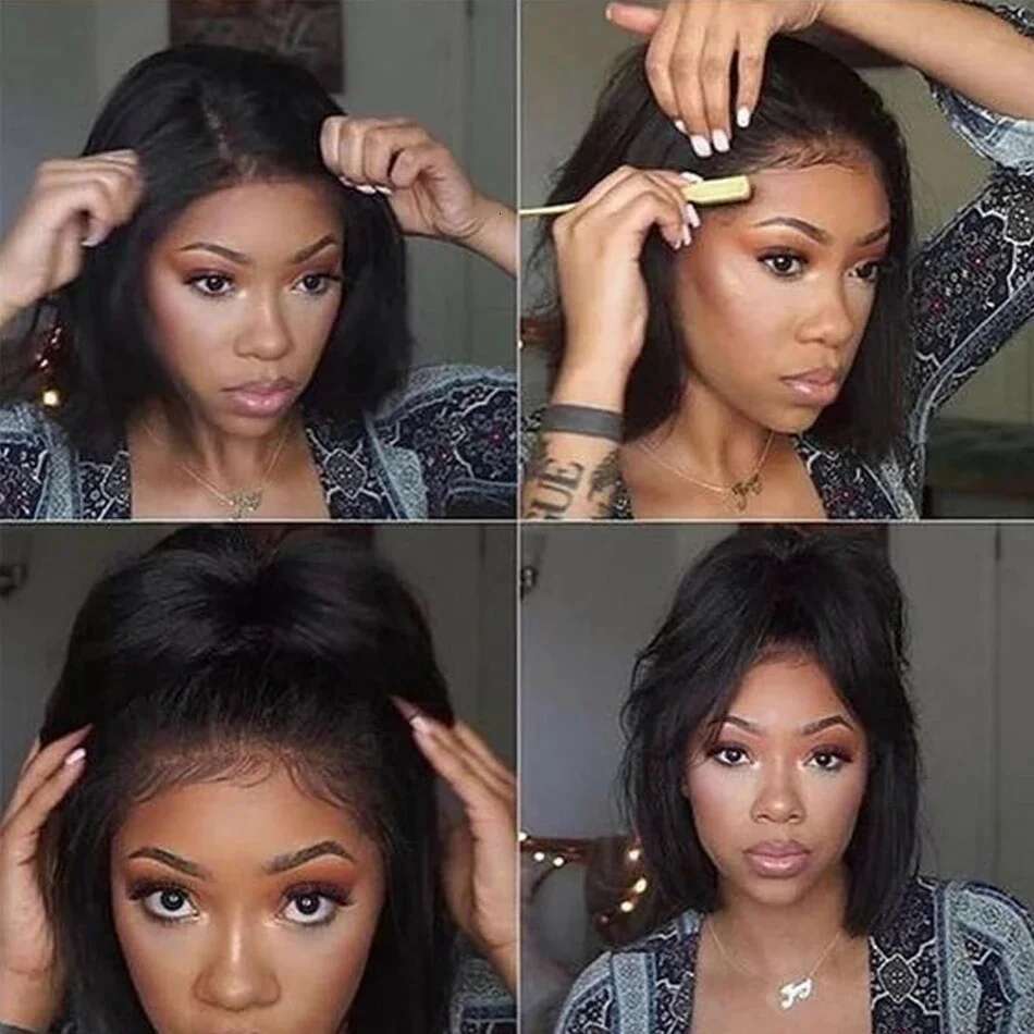250 Density Kinky Straight 13x4 HD Transparent Full Frontal Bob Human Hair Lace Front Wig Pre Plucked For Black Women