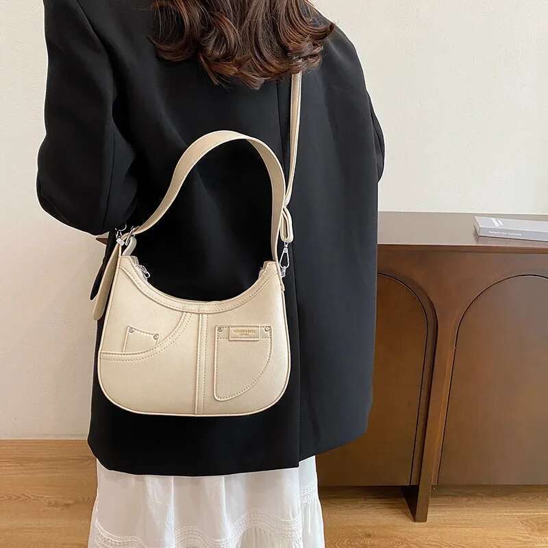 2025'S Hottest: Women's Textured Retro Solid Color Crescent Shaped Shoulder/Underarm Bag Fashion Forward And Ultra - Practical